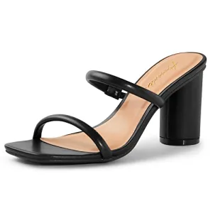 Arromic Women's Heeled Sandals Square Toe Two Strap Block Heels for Women Comfortable Strappy Heels Slip on Heeled Sandals for Women Dressy