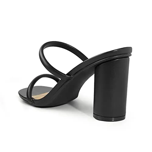 Arromic Women's Heeled Sandals Square Toe Two Strap Block Heels for Women Comfortable Strappy Heels Slip on Heeled Sandals for Women Dressy