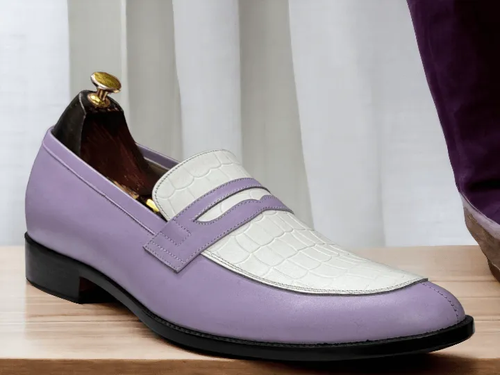 Awesome Handmade Men's White Lavender Penny Loafer Shoes, Men Dress Formal Party Loafers