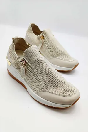 Axel Slip On Side Zip Trainers in Beige