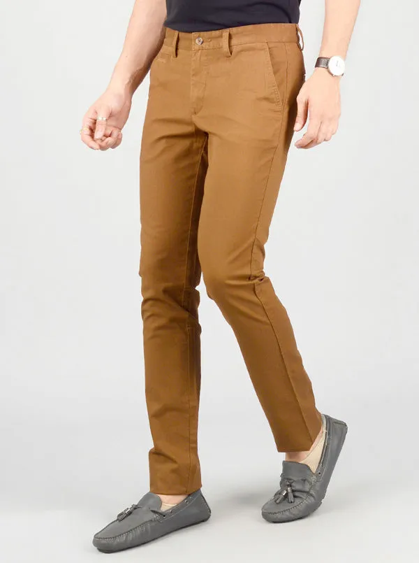 Brown Solid Slim Fit Casual Trouser | Greenfibre