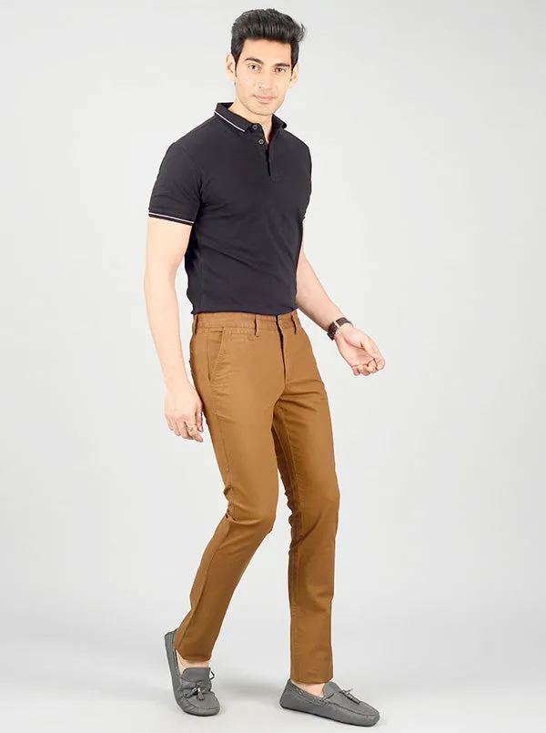 Brown Solid Slim Fit Casual Trouser | Greenfibre