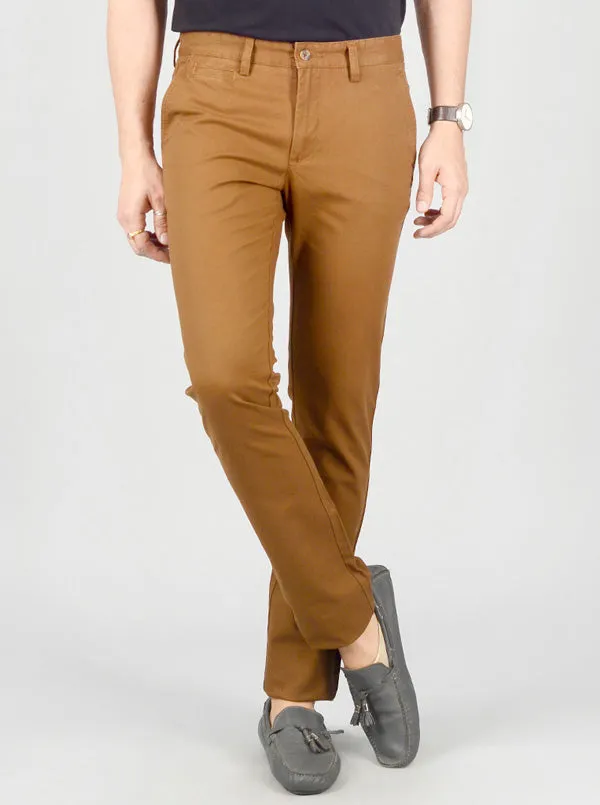 Brown Solid Slim Fit Casual Trouser | Greenfibre