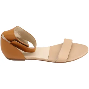 Chloe Bicolor Ankle Strap Flat Sandals in Nude Leather