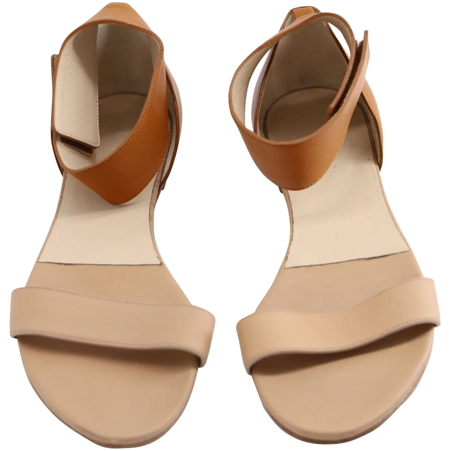 Chloe Bicolor Ankle Strap Flat Sandals in Nude Leather