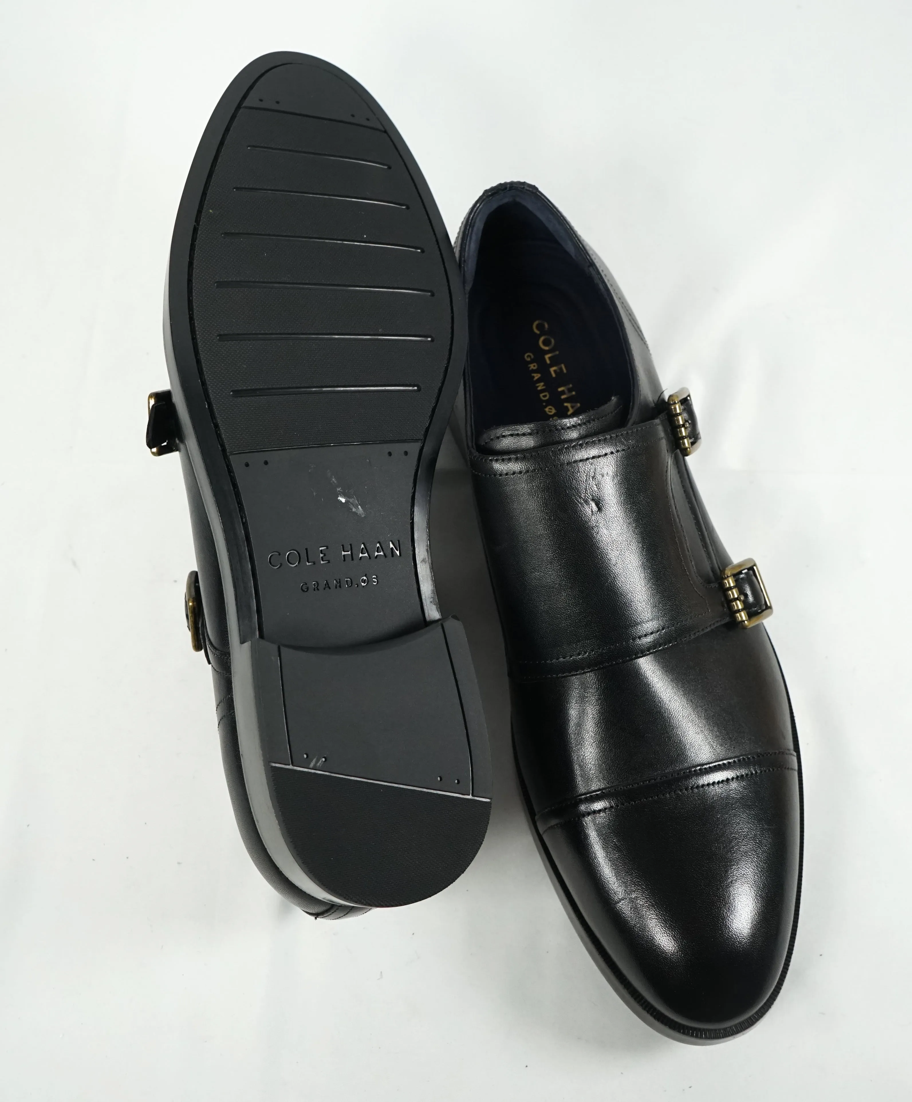 COLE HAAN - "Henry" Black Cap Toe Double Monk Strap Loafers "Grand OS” - 10.5