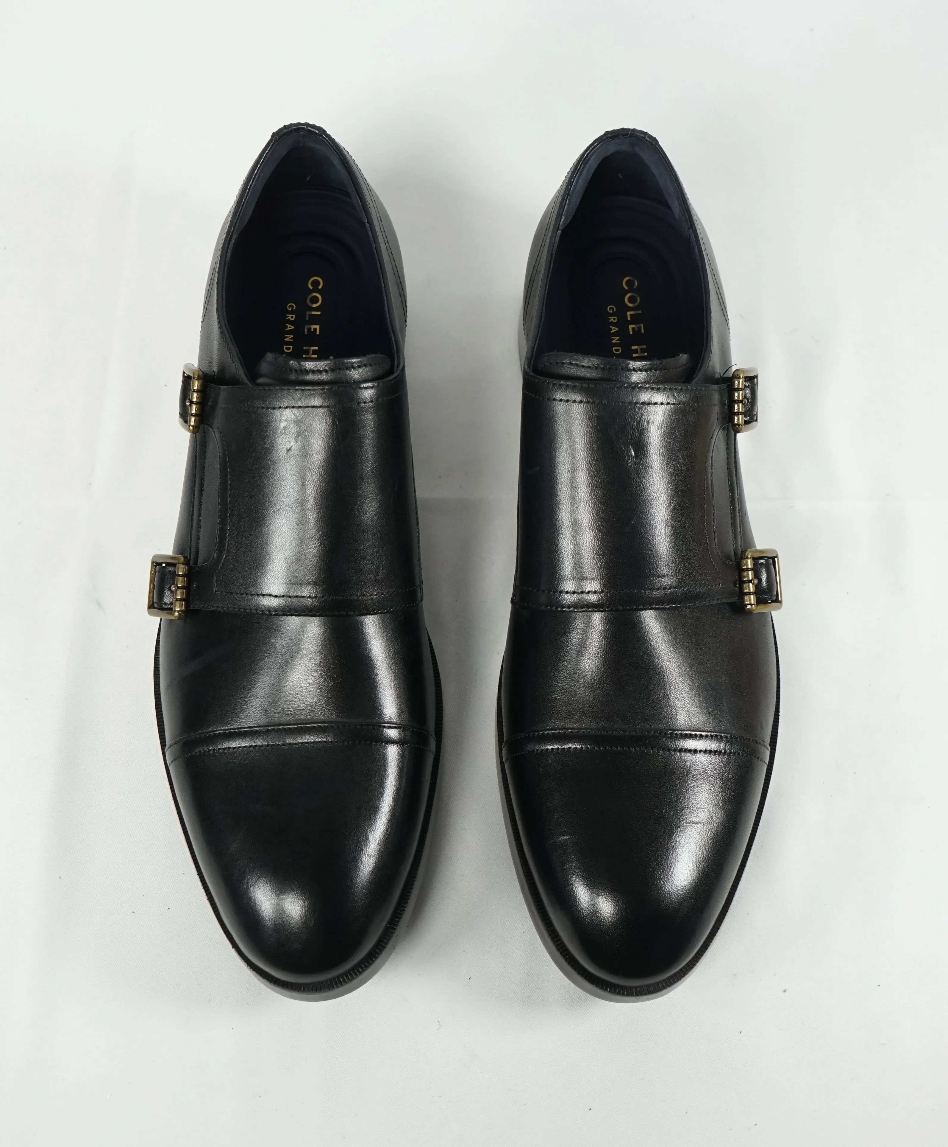 COLE HAAN - "Henry" Black Cap Toe Double Monk Strap Loafers "Grand OS” - 10.5