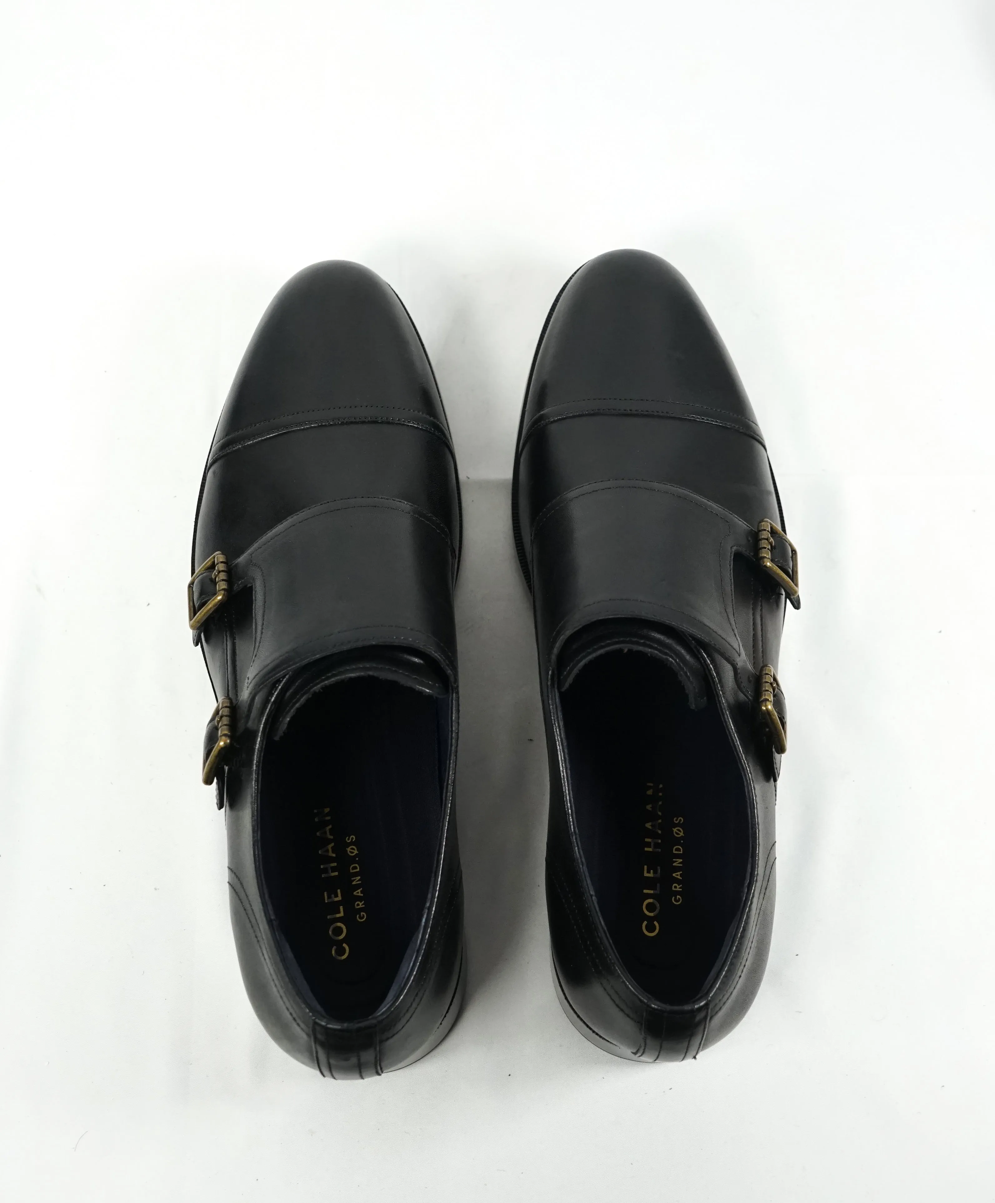 COLE HAAN - "Henry" Black Cap Toe Double Monk Strap Loafers "Grand OS” - 10.5