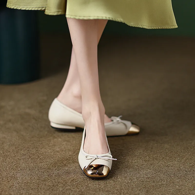 Falon Beige Ballet Flats with Bow