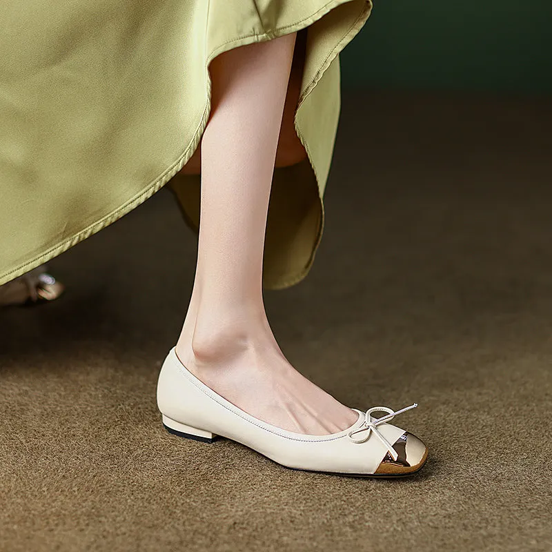 Falon Beige Ballet Flats with Bow