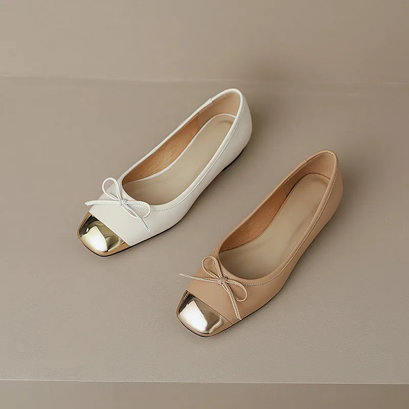 Falon Beige Ballet Flats with Bow