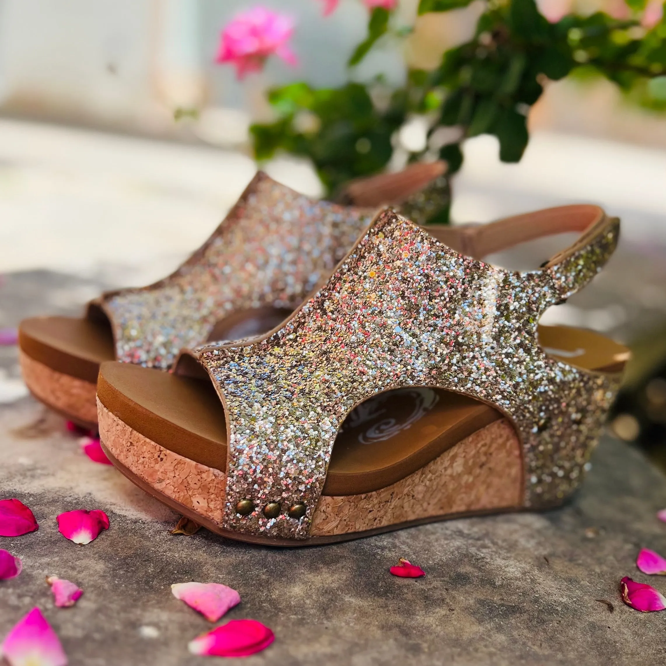 Gold Glittered Comfort Wedges*