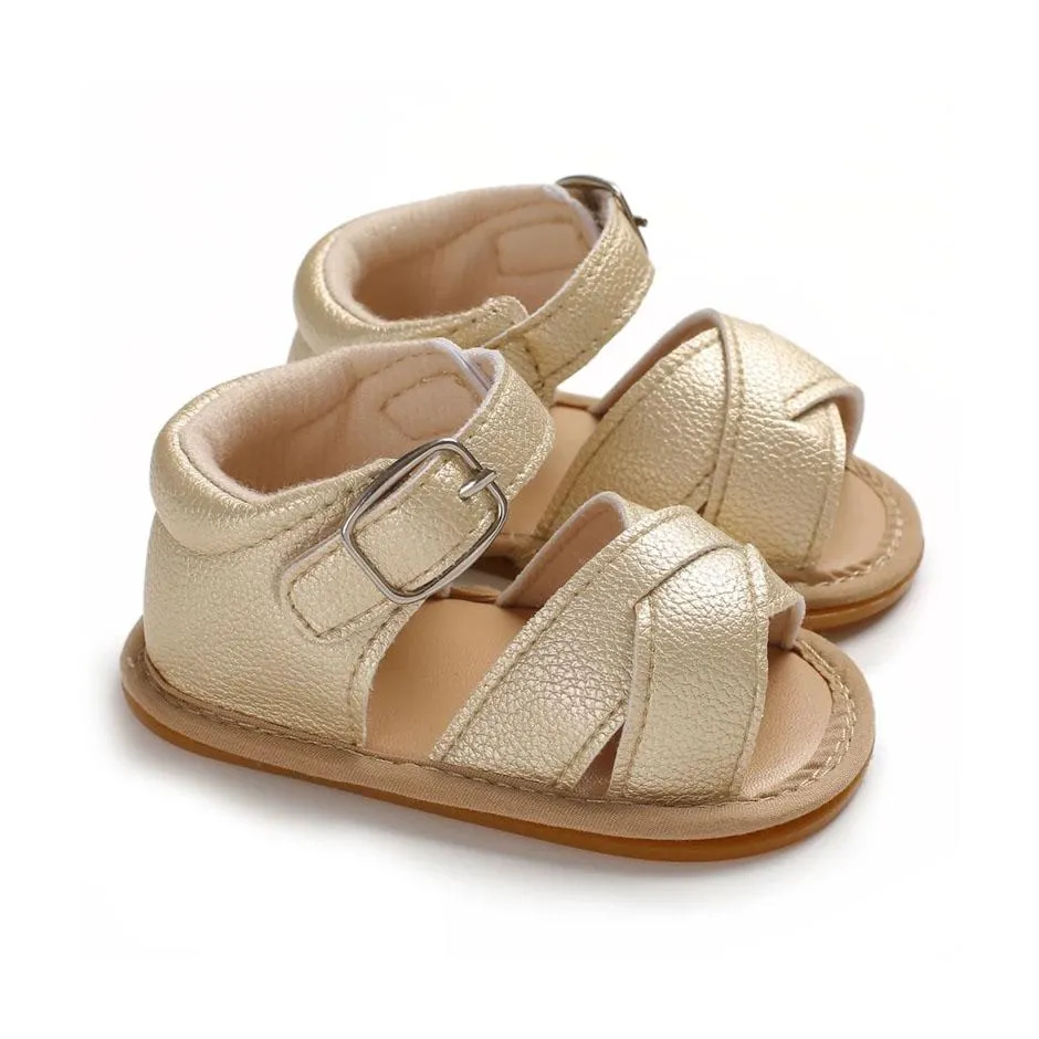 Gold Leather Crossover Baby Sandals