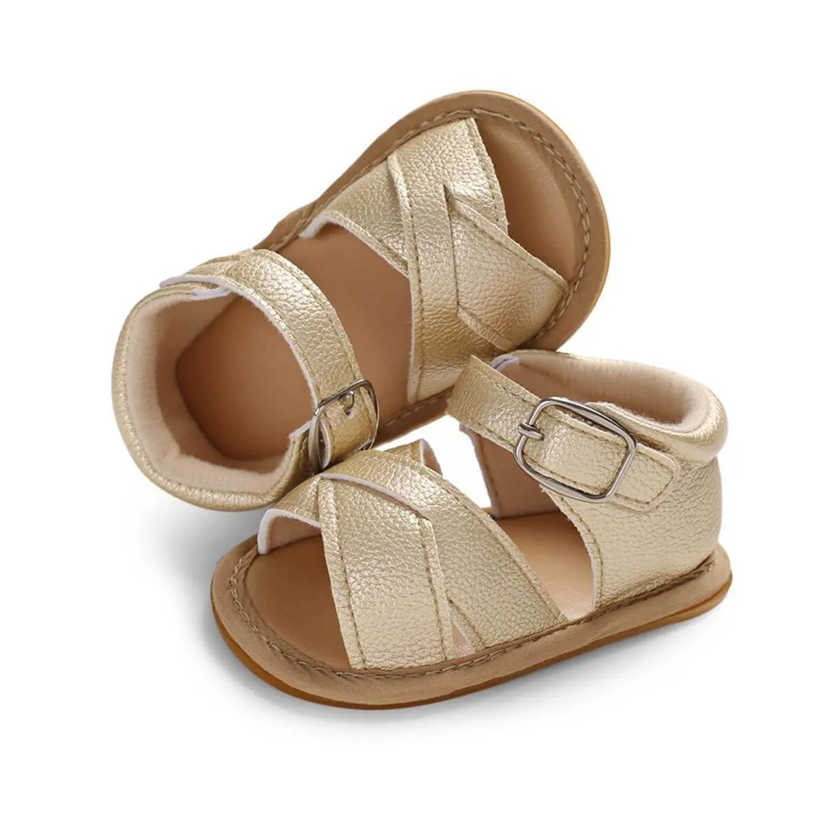 Gold Leather Crossover Baby Sandals