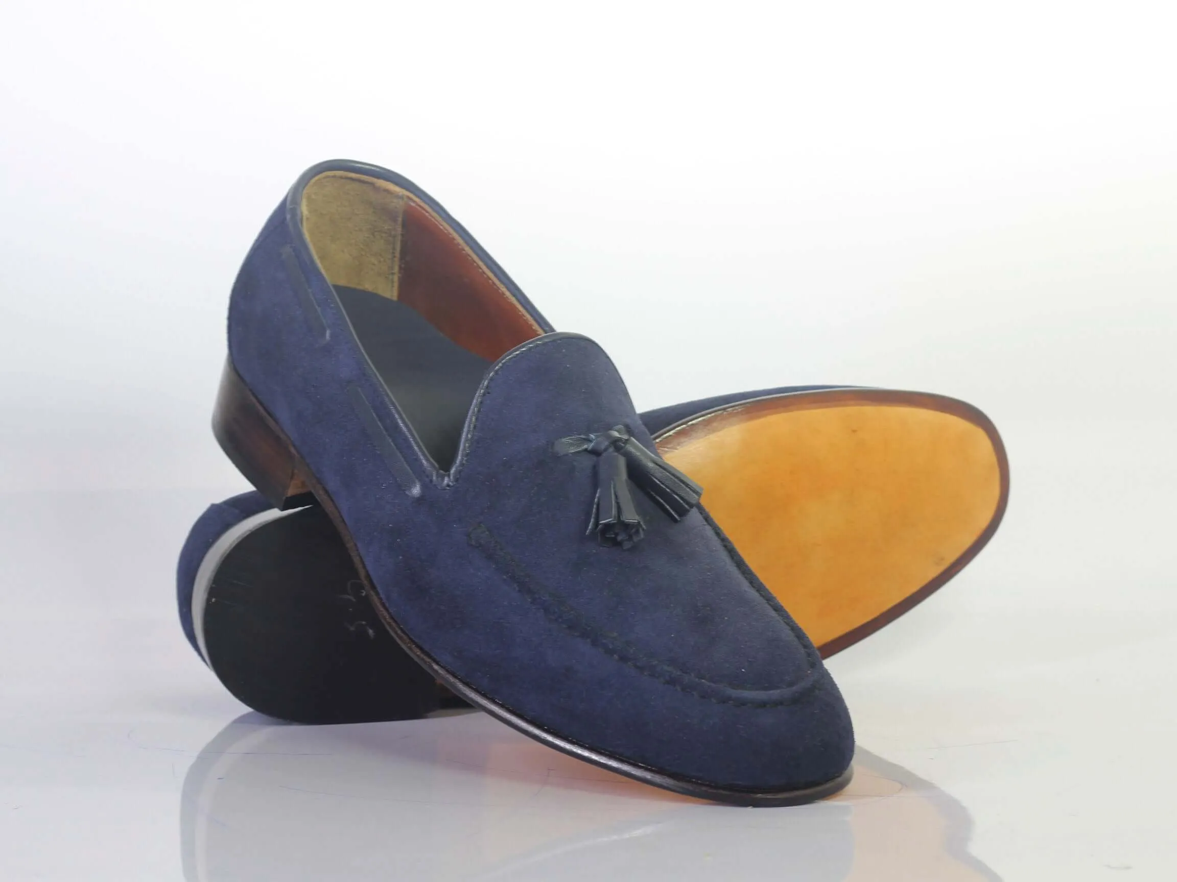 Handmade Men's Blue Color Suede Tassel Loafers, Men Designer Dress Formal Luxury Shoes