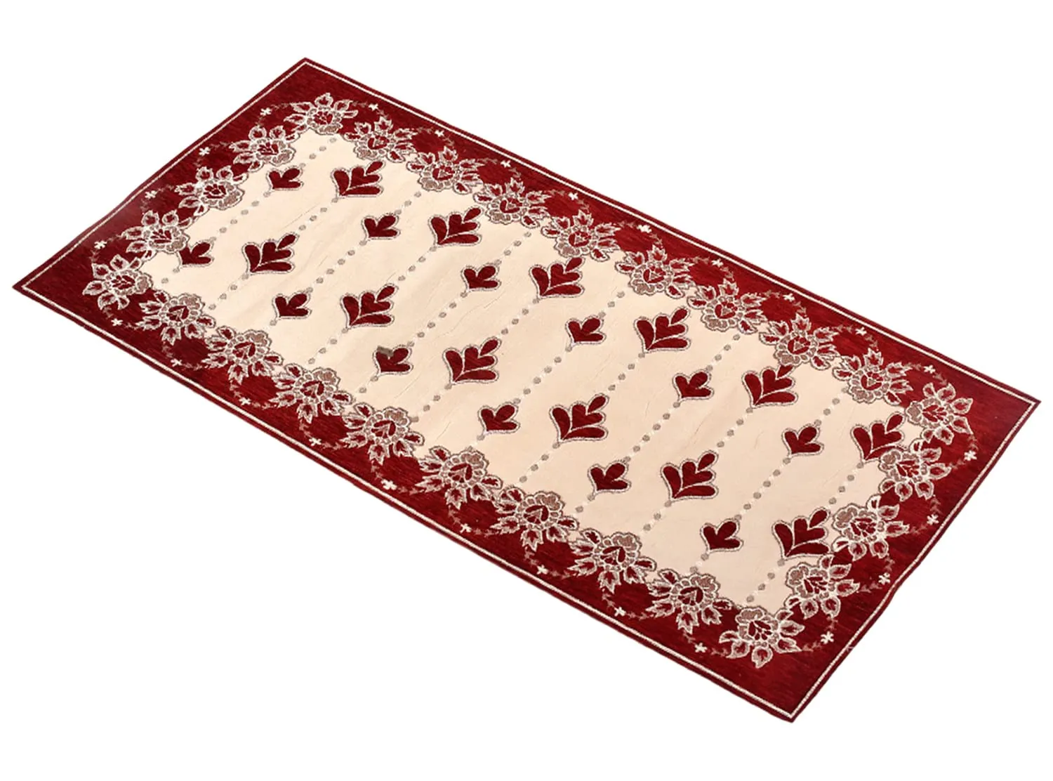 Heart Home Multiuses Floral Print Rectangular Cotton Table Runner for Dining and Center Table (Maroon)-50HH01289