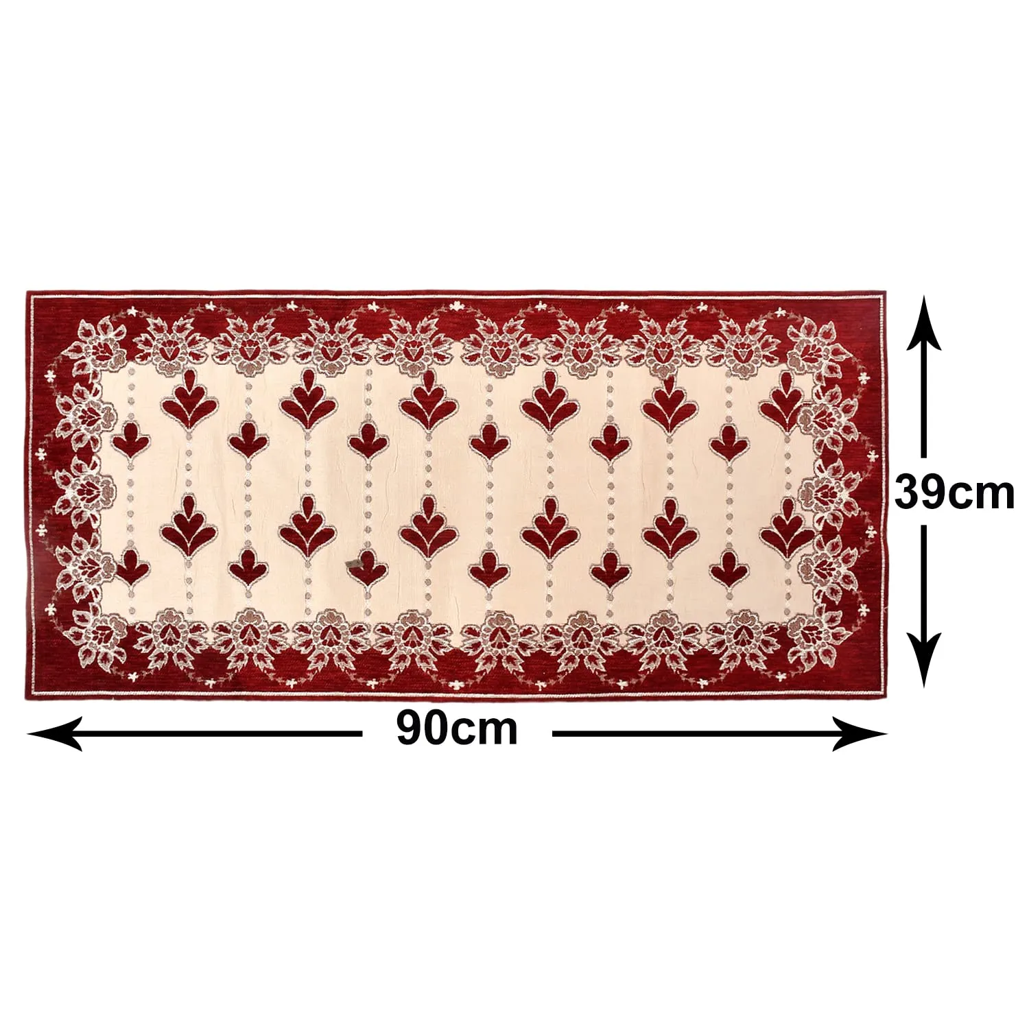 Heart Home Multiuses Floral Print Rectangular Cotton Table Runner for Dining and Center Table (Maroon)-50HH01289