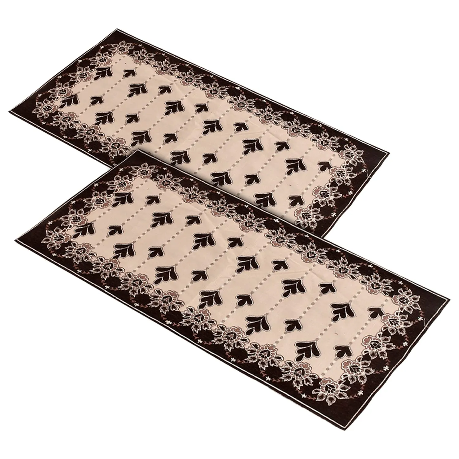 Heart Home Rectangular Floral Print Cotton Table Runner for Dining and Center Table, Wedding, Everyday Use, Dinner Parties, Set of 2 (Brown)-50HH01296