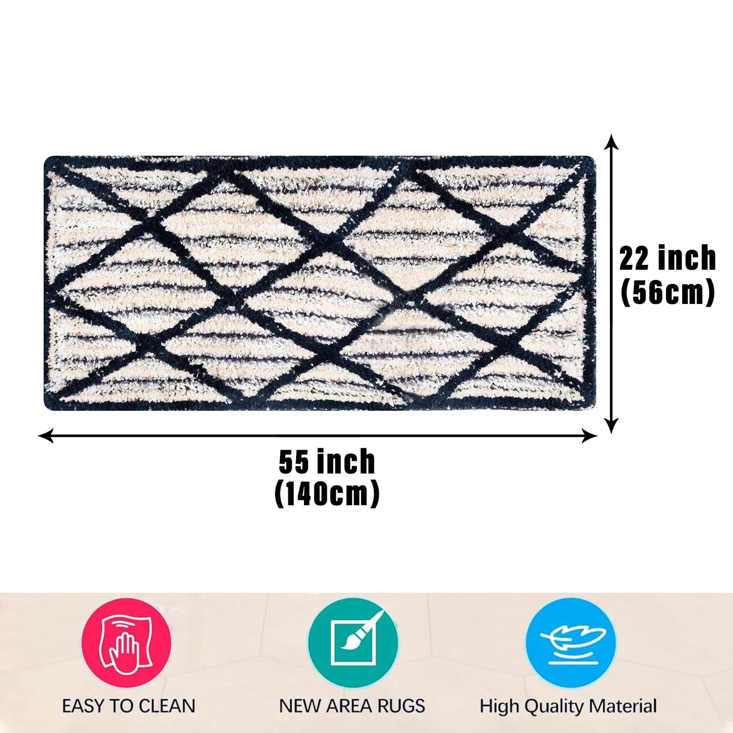 Heart Home Runner | Bedside Runner for Bedroom | Runner for Living Room | Katli Mingle Carpet Runner for Home | Anti Skid Carpet Rug Mat | Kitchen Runner | 22x55 | Blue