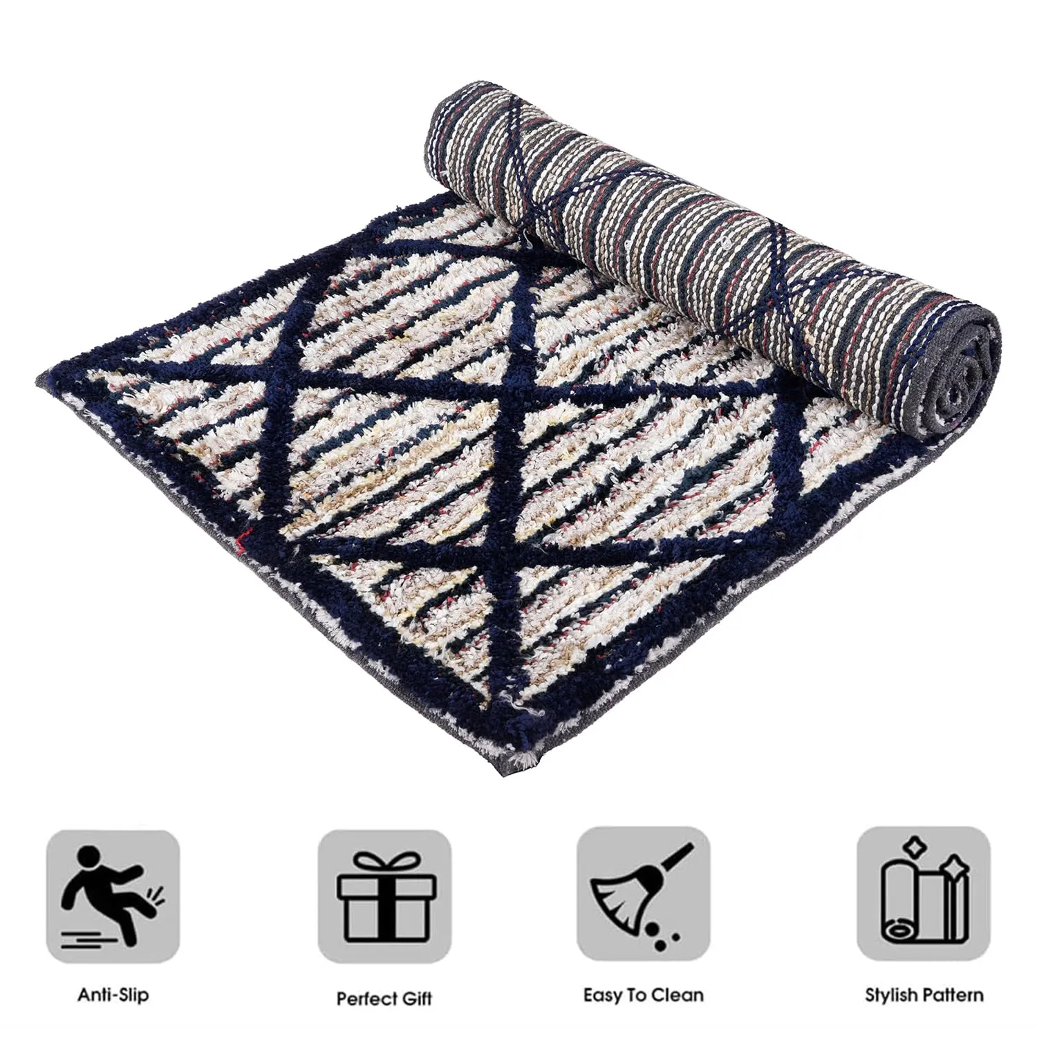 Heart Home Runner | Bedside Runner for Bedroom | Runner for Living Room | Katli Mingle Carpet Runner for Home | Anti Skid Carpet Rug Mat | Kitchen Runner | 22x55 | Blue