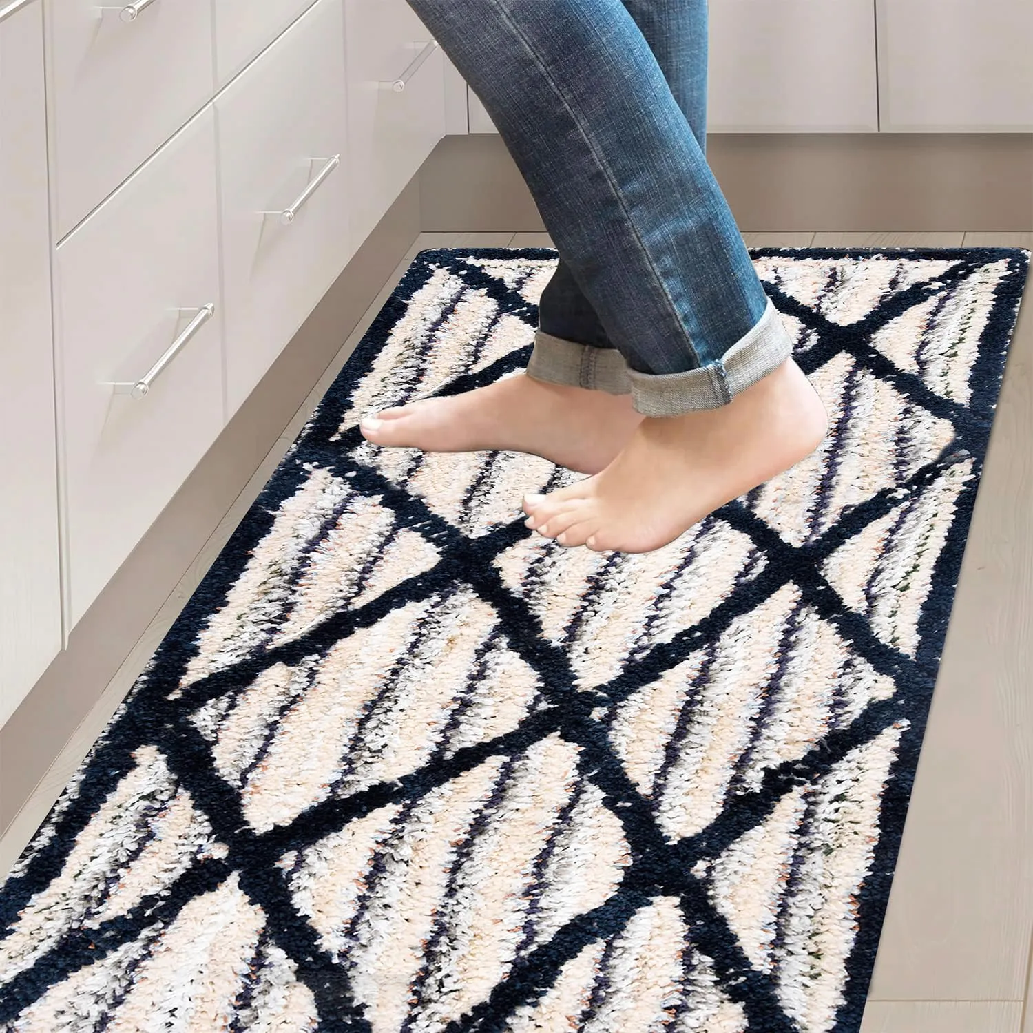 Heart Home Runner | Bedside Runner for Bedroom | Runner for Living Room | Katli Mingle Carpet Runner for Home | Anti Skid Carpet Rug Mat | Kitchen Runner | 22x55 | Blue