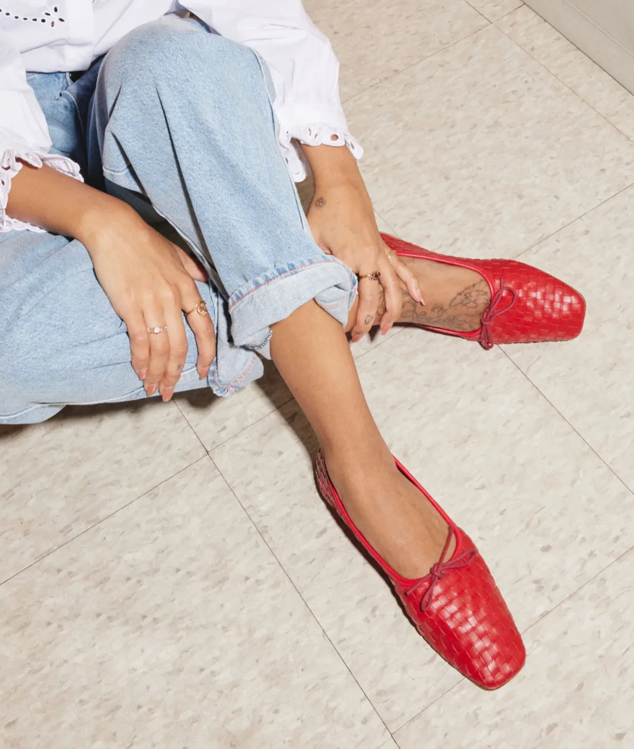 Jada Woven Leather Flats - Crimson