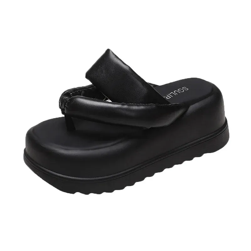 Joskaa 2024 New Chunky Black Leather Sandals