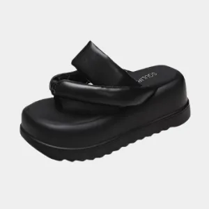 Joskaa 2024 New Chunky Black Leather Sandals