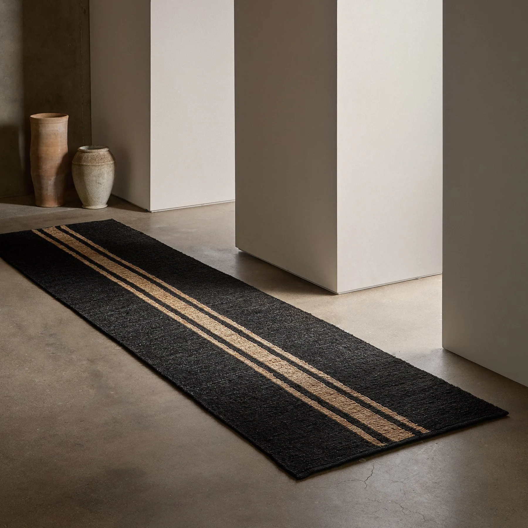 Jute Runner - Charcoal/Natural Triple Stripe