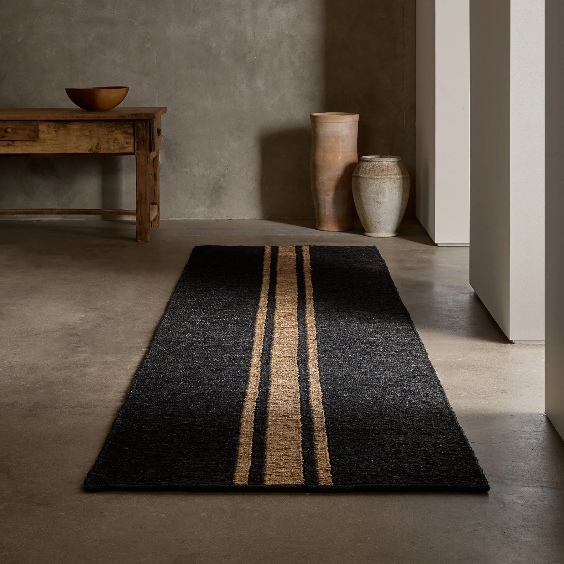 Jute Runner - Charcoal/Natural Triple Stripe