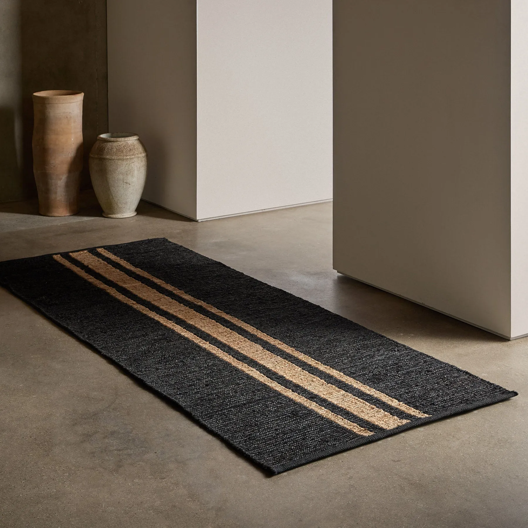 Jute Runner - Charcoal/Natural Triple Stripe