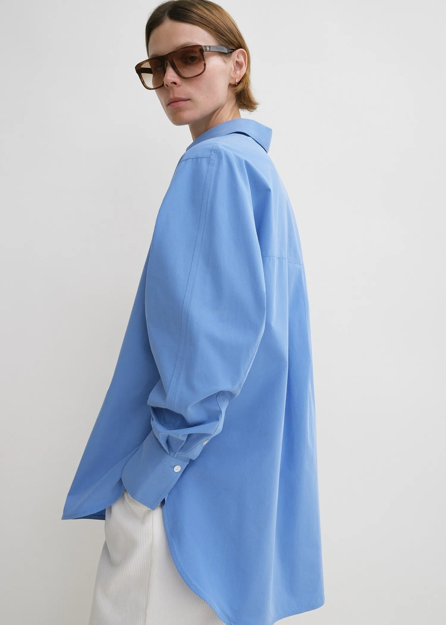 Kimono-sleeve poplin shirt cornflower