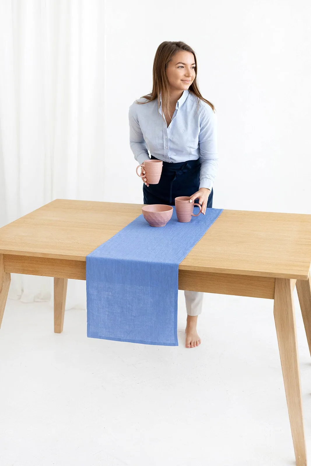 Linen Table Runner In Blue