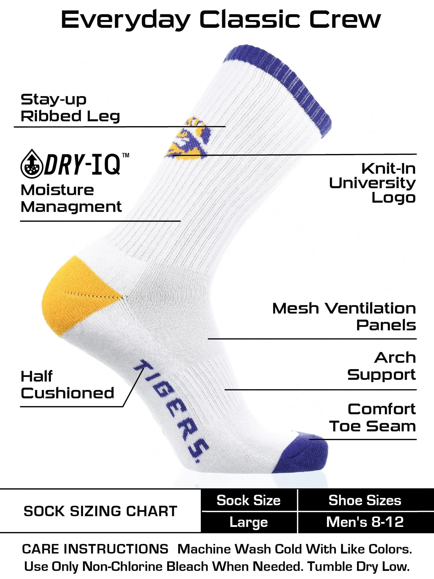 LSU Tigers Socks Basic Crew White Socks