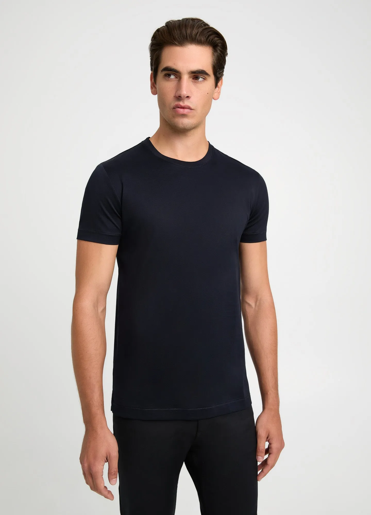 Mercerised Crew Neck T-Shirt Navy