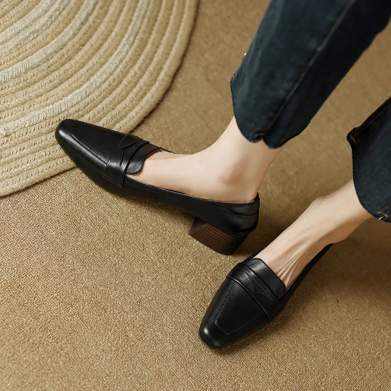 Mia Leather Low Heeled Penny Loafers Black