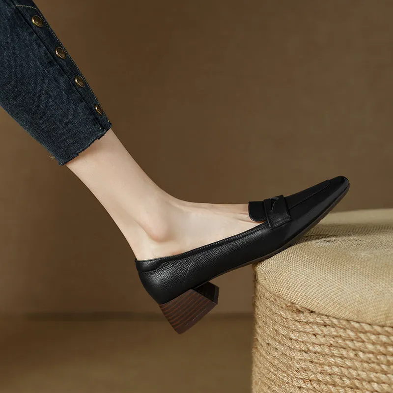 Mia Leather Low Heeled Penny Loafers Black