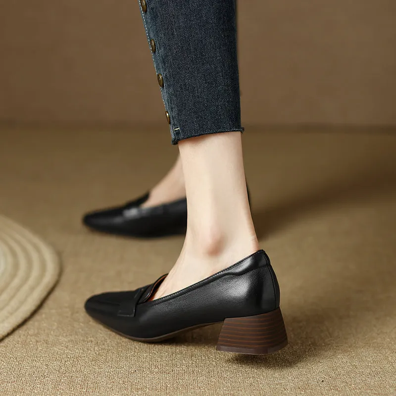 Mia Leather Low Heeled Penny Loafers Black