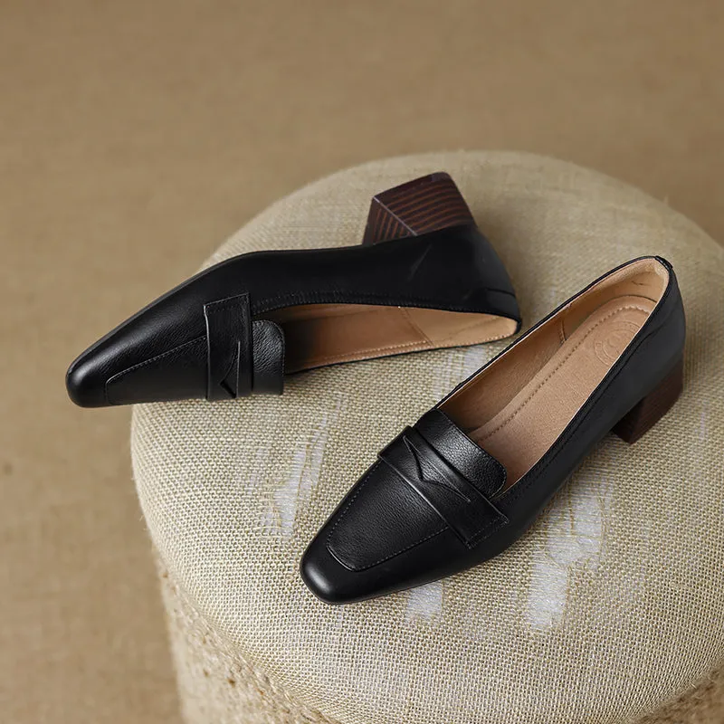 Mia Leather Low Heeled Penny Loafers Black