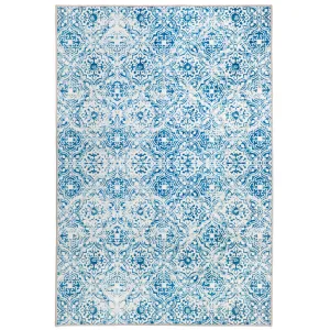 Mozaic Tiles Blue Designer Non Slip Hall Runners Rug