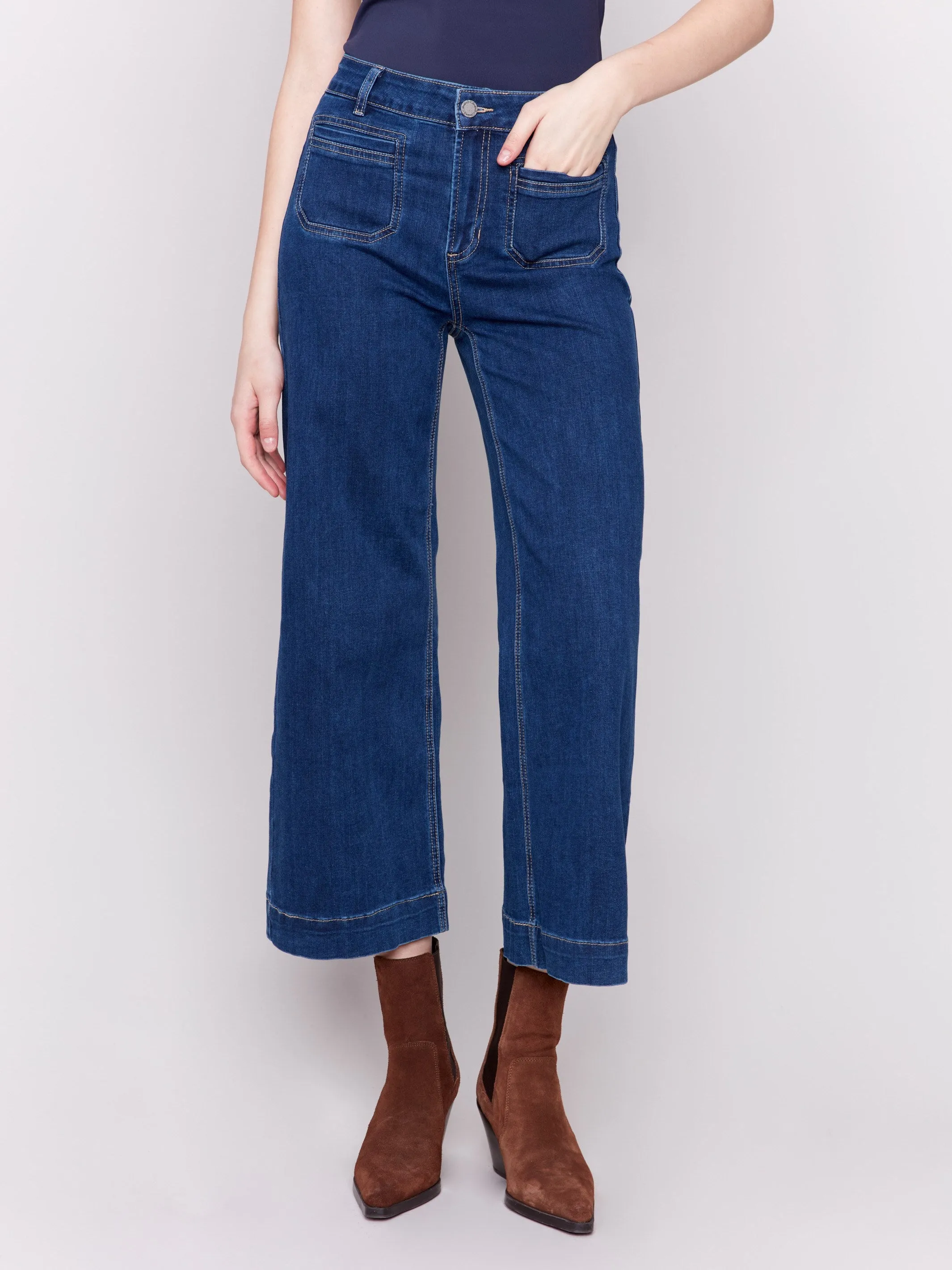 Patch Pocket Flare Jeans - Indigo