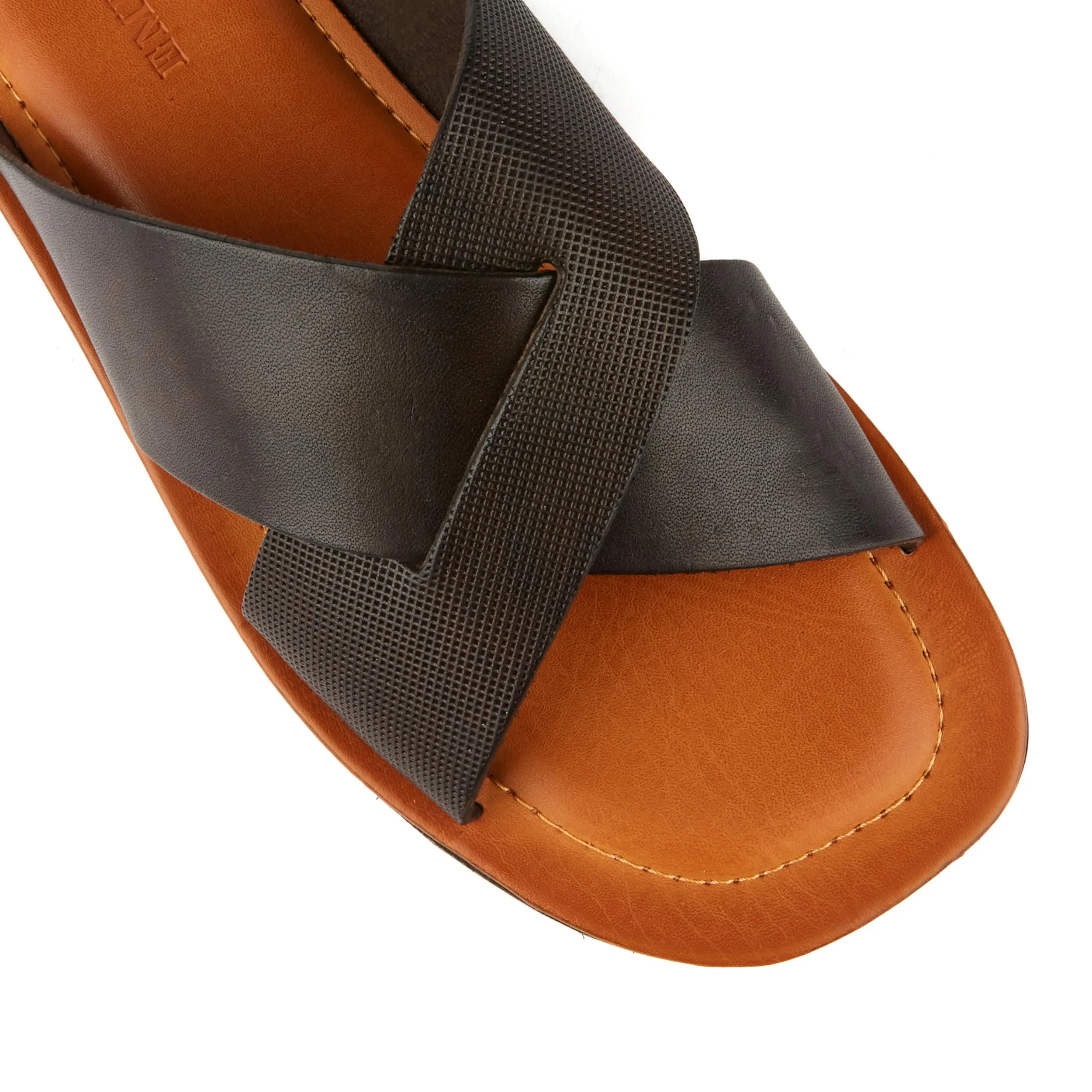 Port - Dark Brown - Men's criss cross lstraps leather sandal in brown