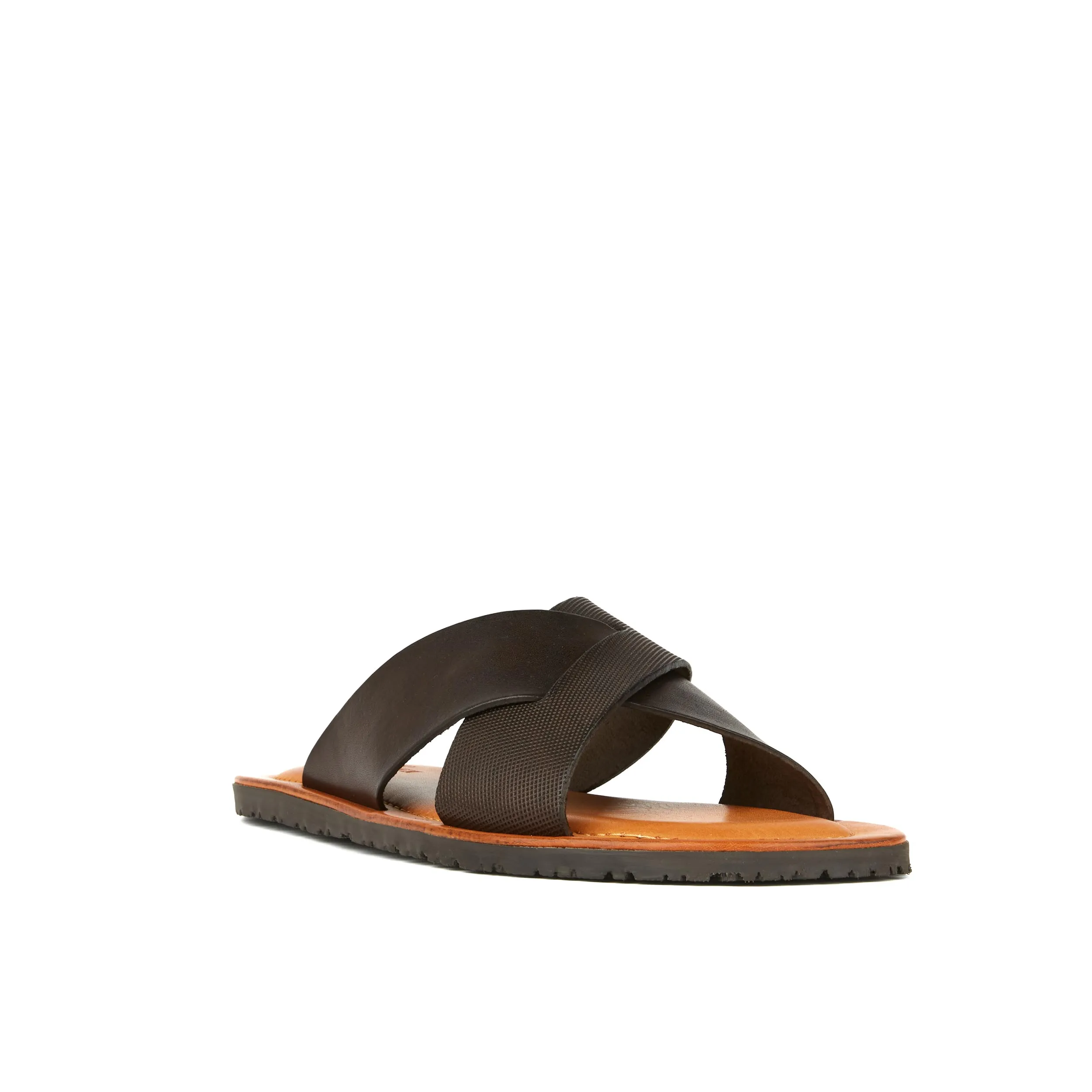 Port - Dark Brown - Men's criss cross lstraps leather sandal in brown