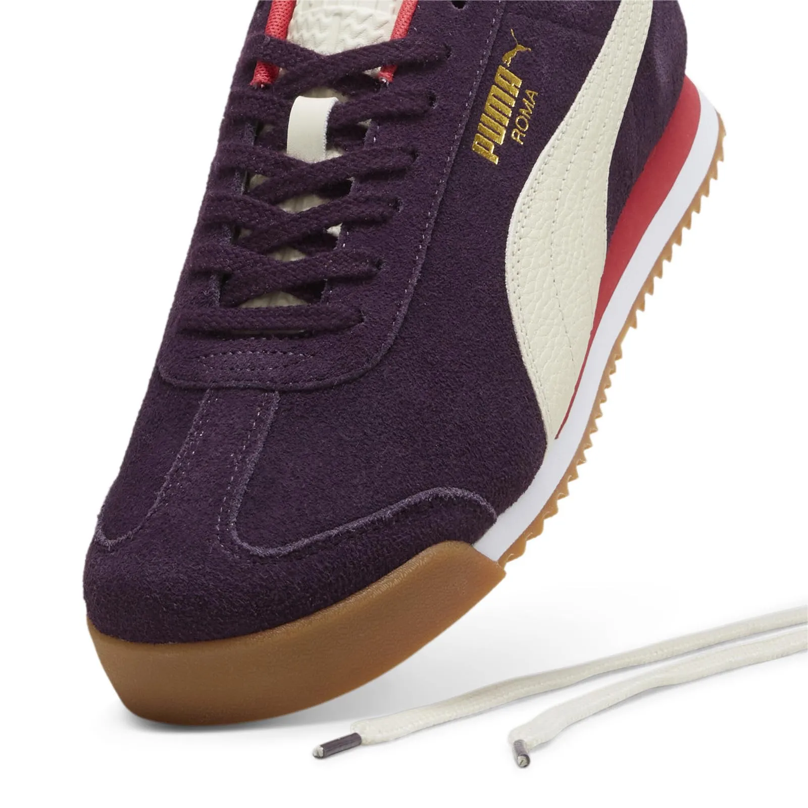 PUMA Men's Roma Suede Sneaker, Midnight Plum/Alpine Snow/Gum