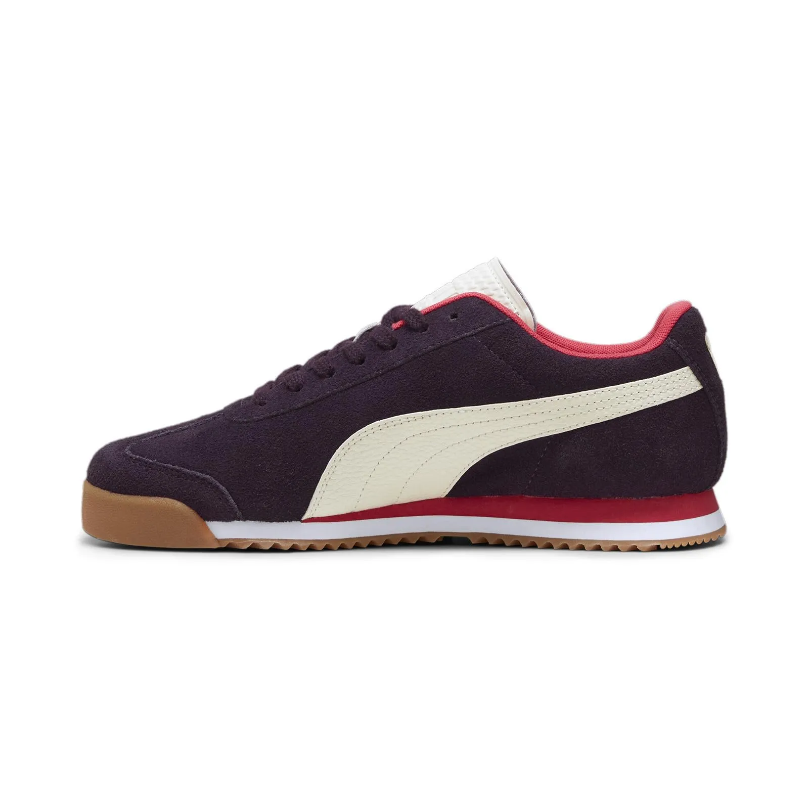 PUMA Men's Roma Suede Sneaker, Midnight Plum/Alpine Snow/Gum