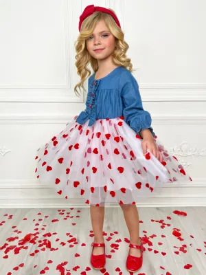 Queen of Hearts Chambray Tutu Dress