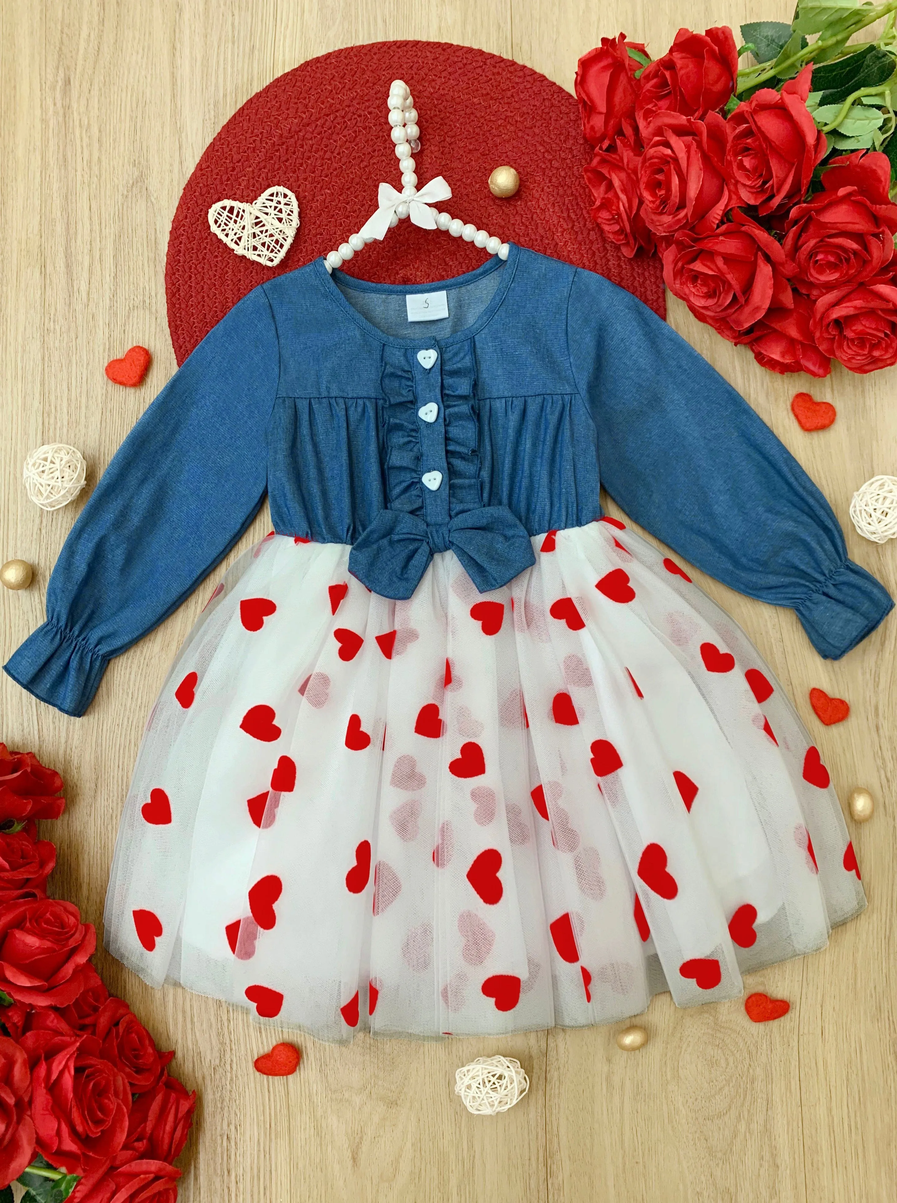 Queen of Hearts Chambray Tutu Dress