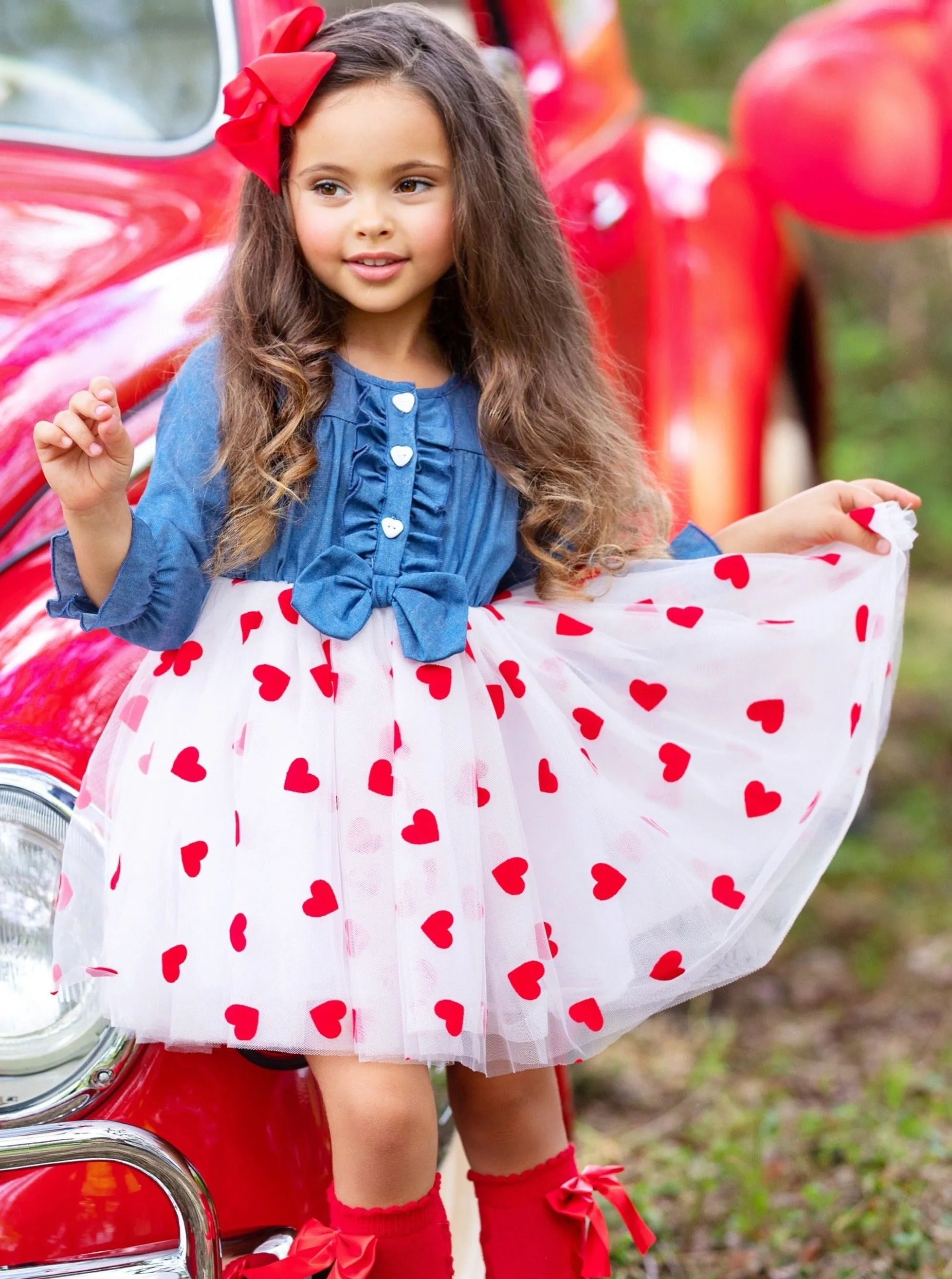 Queen of Hearts Chambray Tutu Dress