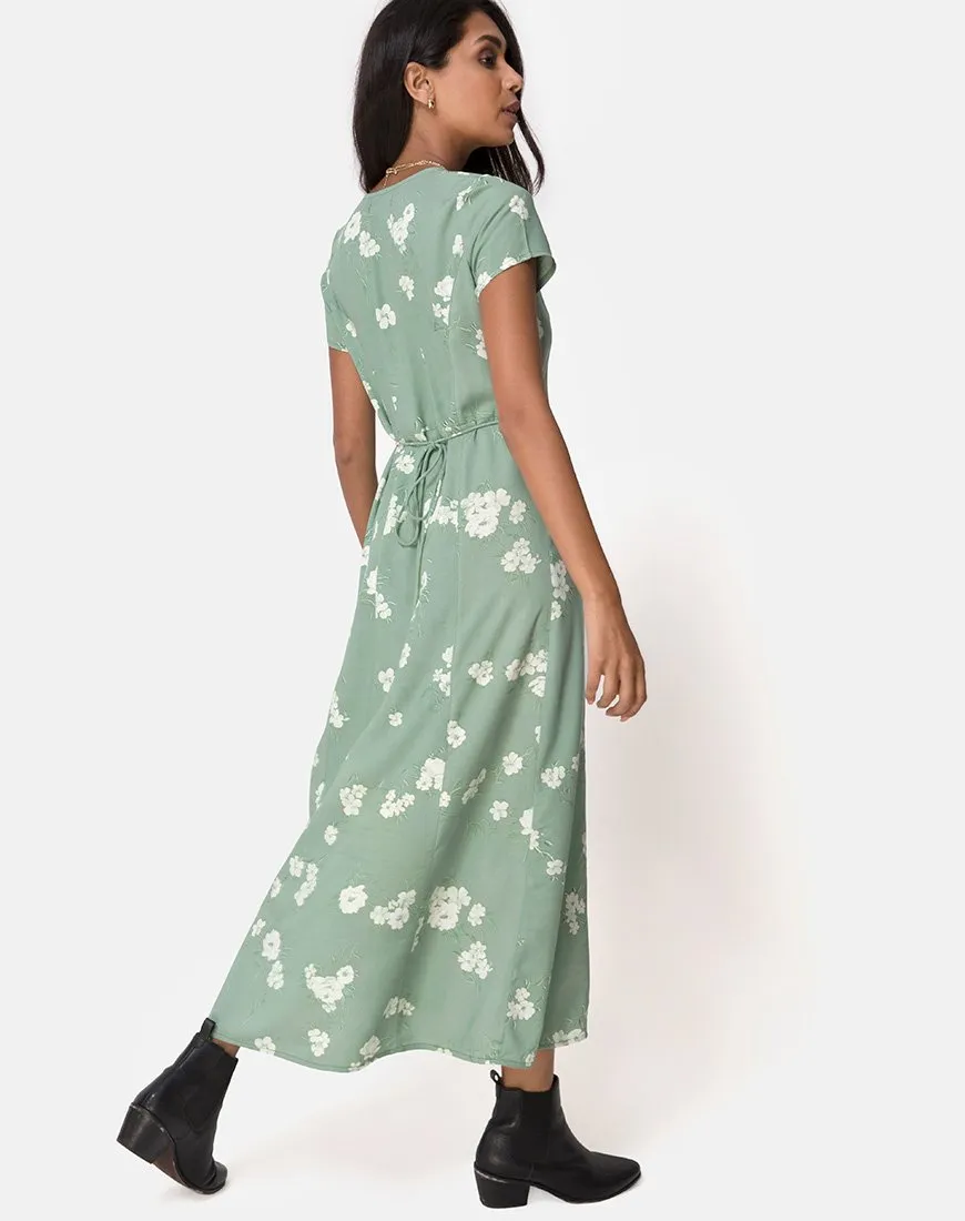 Sanrin Maxi Dress in Mono Flower Green