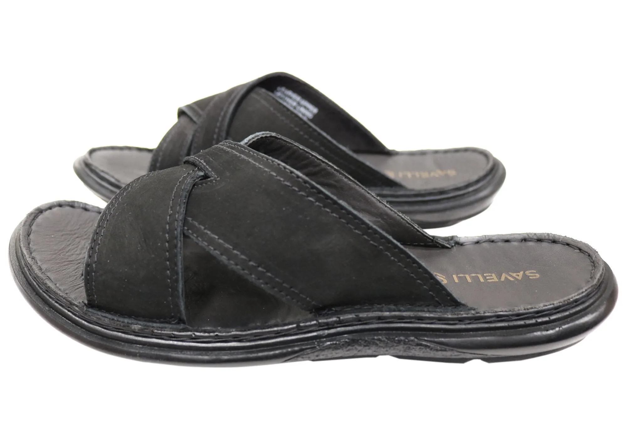 Savelli Kobes Mens Leather Comfort Slide Sandals Made In Brazil